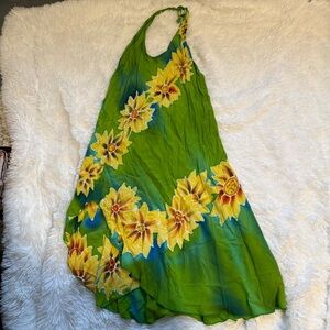Green Floral Halter Dress Beach Coverup